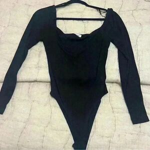 Princess Polly Black Off the Shoulder Ribbed Bodysuit